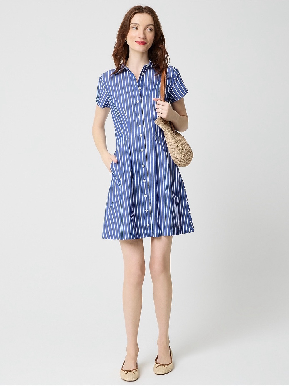 J. Crew Striped Poplin Pleated Shirt-Dress